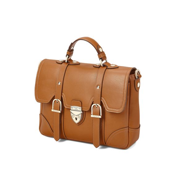 Small Country Mollie Satchel in Smooth Tan from Aspinal of London