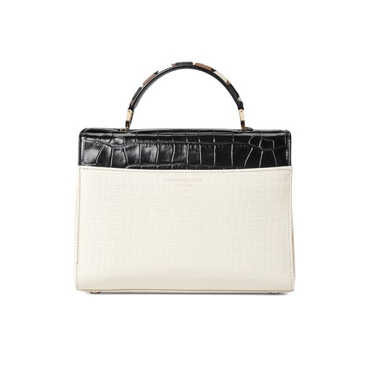 Mayfair Bag in Deep Shine Ivory & Black Croc from Aspinal of London