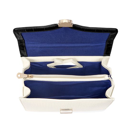 Mayfair Bag in Deep Shine Ivory & Black Croc from Aspinal of London