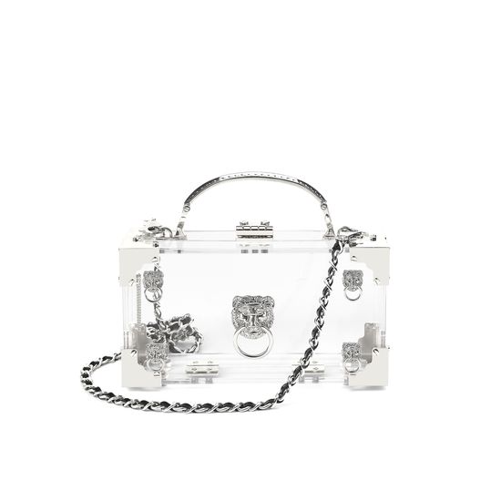Lion Trinket Box in Transparent Acrylic with Silver Hardware from Aspinal of London