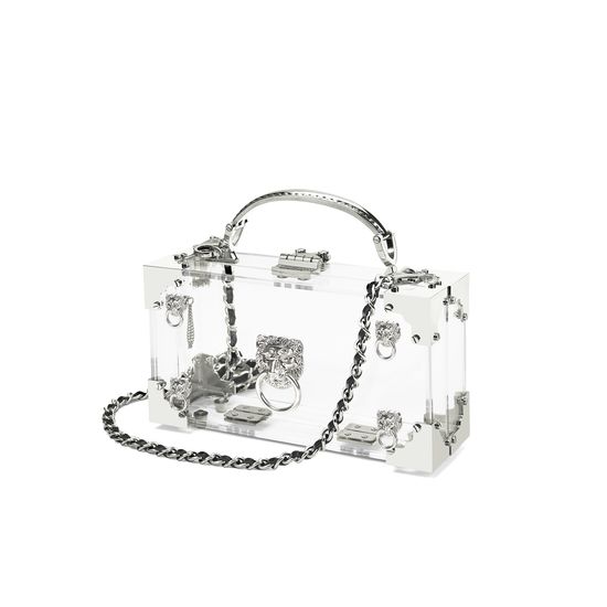 Lion Trinket Box in Transparent Acrylic with Silver Hardware from Aspinal of London