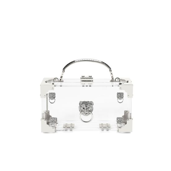 Lion Trinket Box in Transparent Acrylic with Silver Hardware from Aspinal of London
