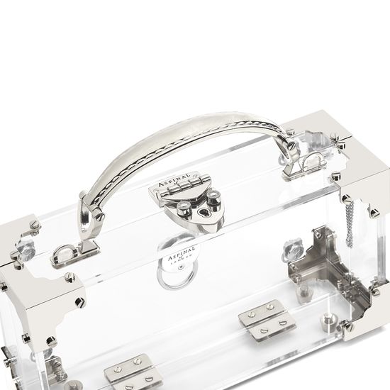 Lion Trinket Box in Transparent Acrylic with Silver Hardware from Aspinal of London