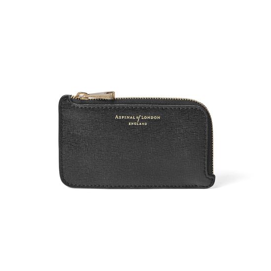 Small Zipped Coin Purse in Black Saffiano from Aspinal of London