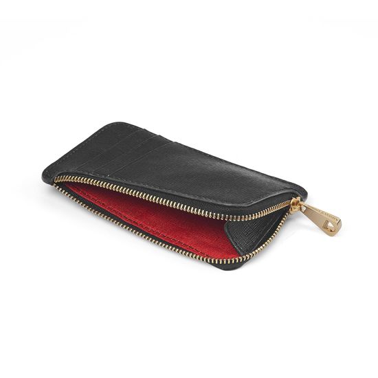 Small Zipped Coin Purse in Black Saffiano from Aspinal of London