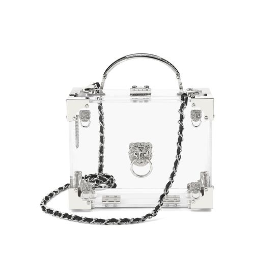 Lion Mini Trunk Clutch in Transparent Acrylic with Silver Hardware from Aspinal of London