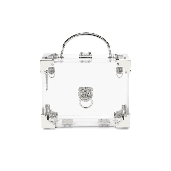 Lion Mini Trunk Clutch in Transparent Acrylic with Silver Hardware from Aspinal of London