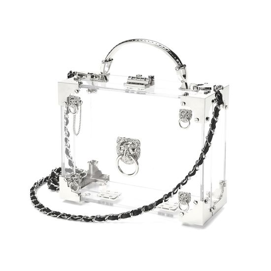 Lion Mini Trunk Clutch in Transparent Acrylic with Silver Hardware from Aspinal of London