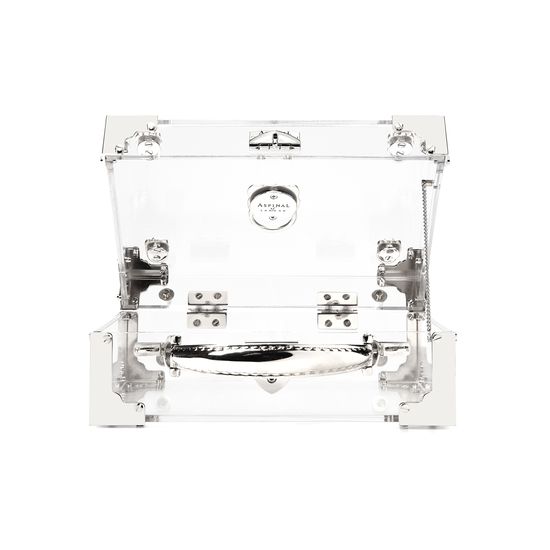 Lion Mini Trunk Clutch in Transparent Acrylic with Silver Hardware from Aspinal of London