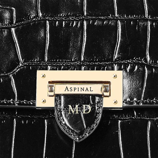 Soho Backpack in Deep Shine Black Croc with Deco Embroidered Strap from Aspinal of London