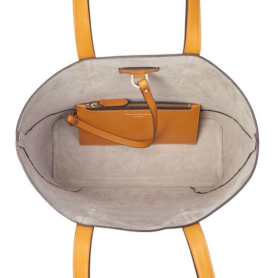 Essential Tote in Mustard Saffiano (with A-Stitched Side Panels) from Aspinal of London