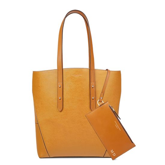 Essential Tote in Mustard Saffiano (with A-Stitched Side Panels) from Aspinal of London