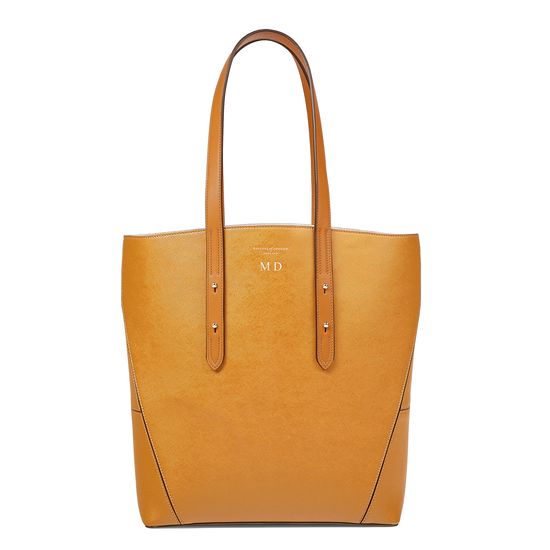 Essential Tote in Mustard Saffiano (with A-Stitched Side Panels) from Aspinal of London