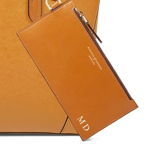 Essential Tote in Mustard Saffiano (with A-Stitched Side Panels) from Aspinal of London