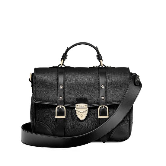 Small City Mollie Satchel in Black Pebble from Aspinal of London