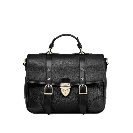 Small City Mollie Satchel in Black Pebble from Aspinal of London