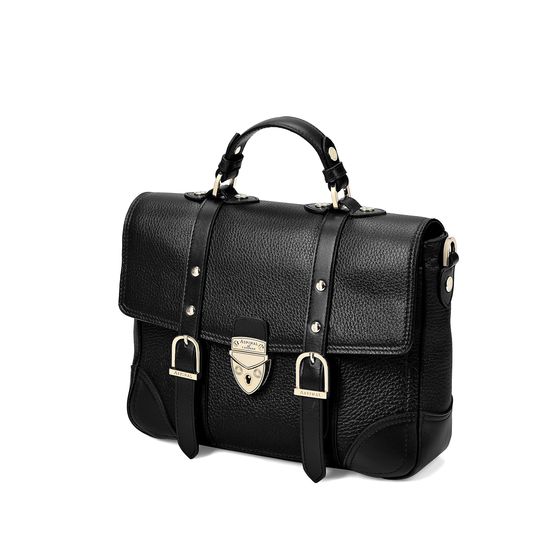 Small City Mollie Satchel in Black Pebble from Aspinal of London