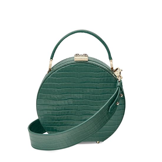 Mini Hat Box Bag in Deep Shine Sage Small Croc from Aspinal of London