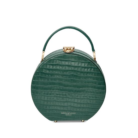 Mini Hat Box Bag in Deep Shine Sage Small Croc from Aspinal of London