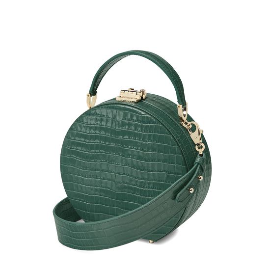Mini Hat Box Bag in Deep Shine Sage Small Croc from Aspinal of London