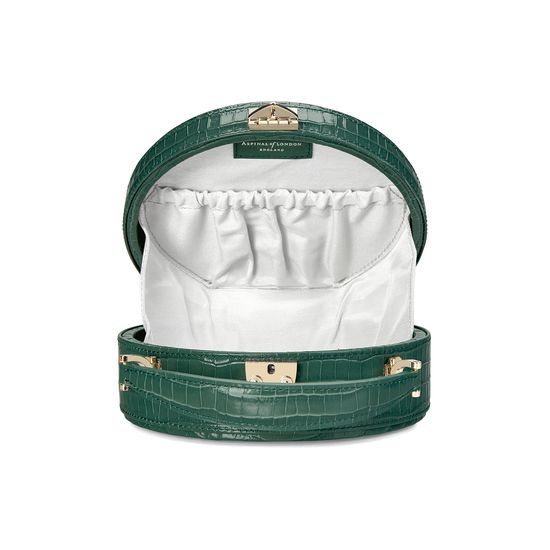 Mini Hat Box Bag in Deep Shine Sage Small Croc from Aspinal of London