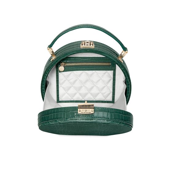 Mini Hat Box Bag in Deep Shine Sage Small Croc from Aspinal of London