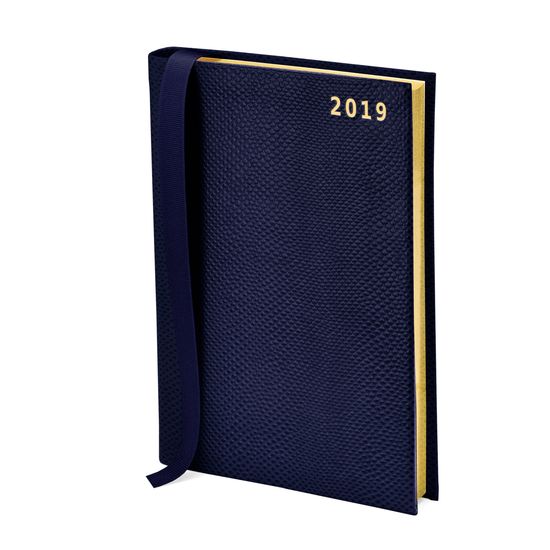 A5 Day to Page Leather Diary in Midnight Blue Lizard from Aspinal of London