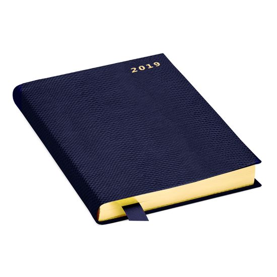 A5 Day to Page Leather Diary in Midnight Blue Lizard from Aspinal of London
