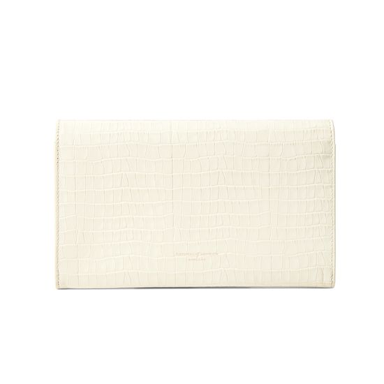 Classic Travel Wallet Deep Shine Ivory Small Croc & Camel Lizard from Aspinal of London