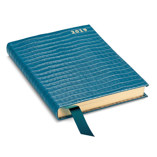 A5 Day to Page Leather Diary in Deep Shine Topaz Small Croc from Aspinal of London