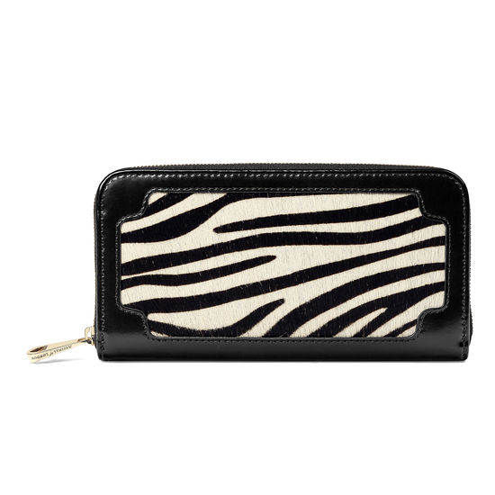 Marylebone Purse in Zebra Haircalf & Black Polish from Aspinal of London